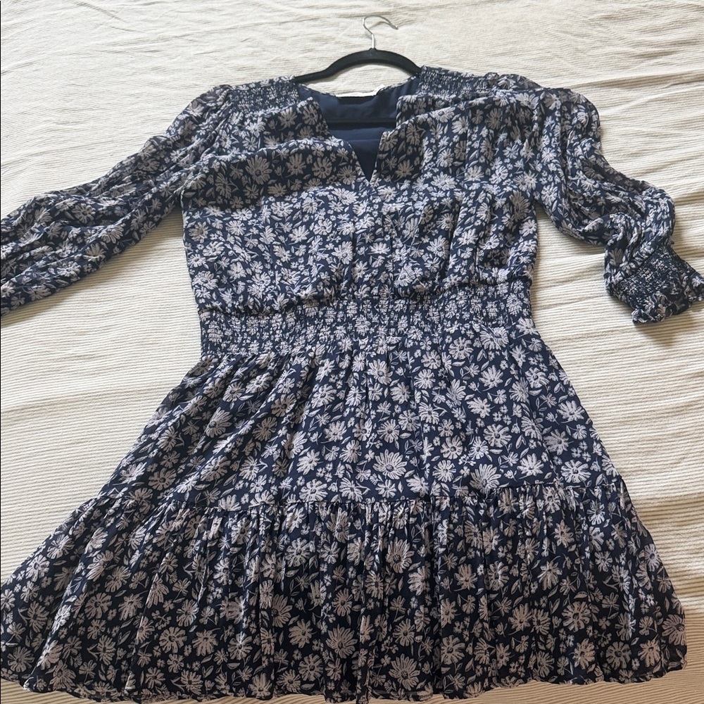 Vineyard Vines Navy and White Floral Smocked Waist Dress